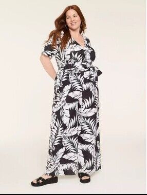 🆕Plus Size Leaf Print One PC Jumpsuit w Pockets & Belt Sz 18, Oversized Fit!